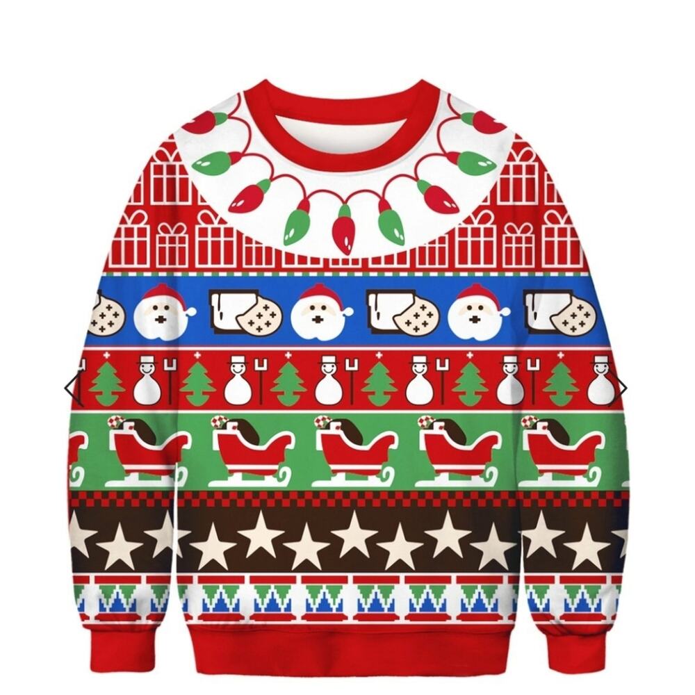 Christmas Crazy 3D Emoji Print Top NWT Unisex Size Large